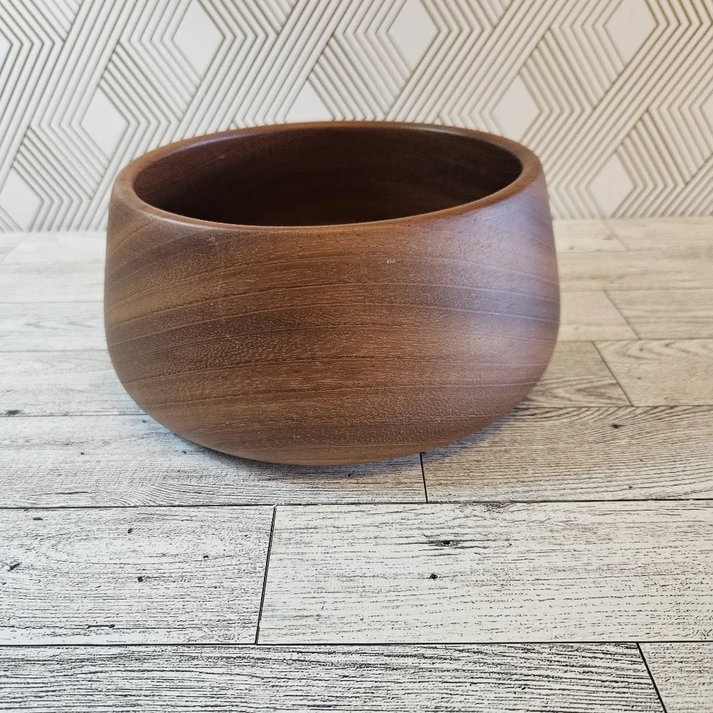 Vintage Oval Dark Conker Wooden Hand Turned Reducta Teak Fruit Bowl Medium